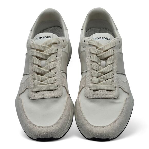 Tom Ford Jagga Leather-Trimmed Suede and Mesh Sneakers in White size 9 US / 8 UK main image 8